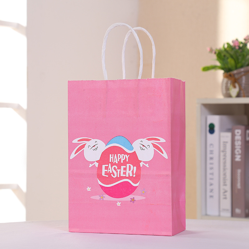 Factory Wholesale Custom Cute Cartoon Easter Rabbit Gift Gift Bag Portable Kraft Paper Bag Paper Bag