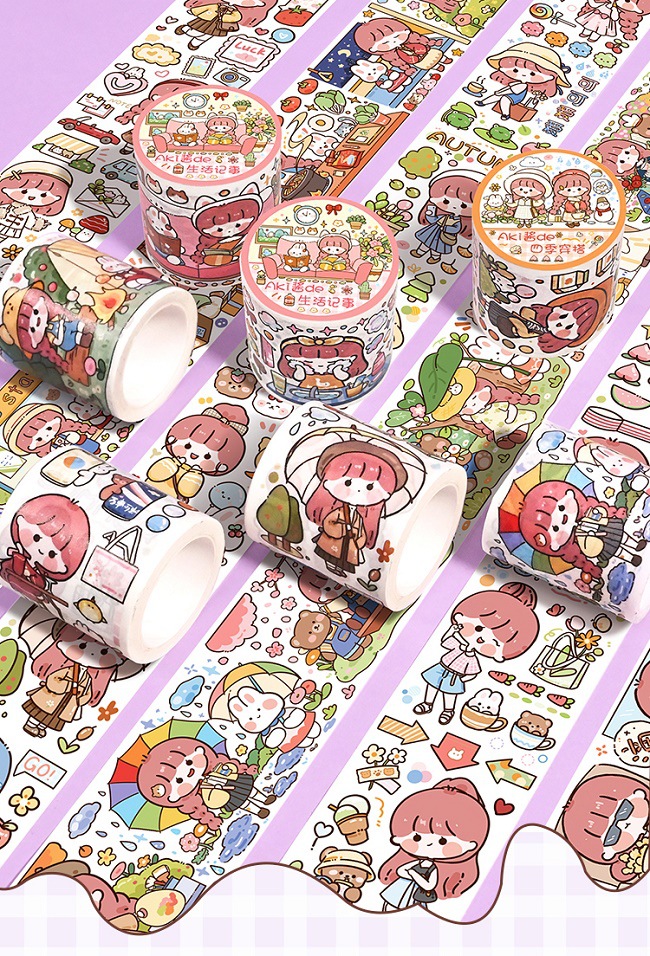 阿卡酱特油胶带卡通手账素材学生文具装饰宽型diy自由裁剪和纸贴