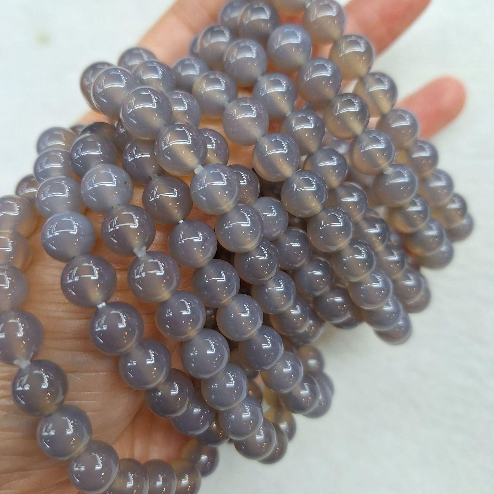 拉长石月光石手串天然灰玛瑙单圈手链浅色黑骨干手链diy饰品 跨境