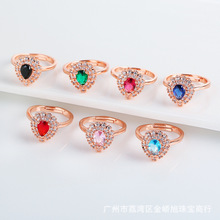 水滴形钻石水晶锆石开口可调节个性戒指 女士奢华欧美韩版个性批
