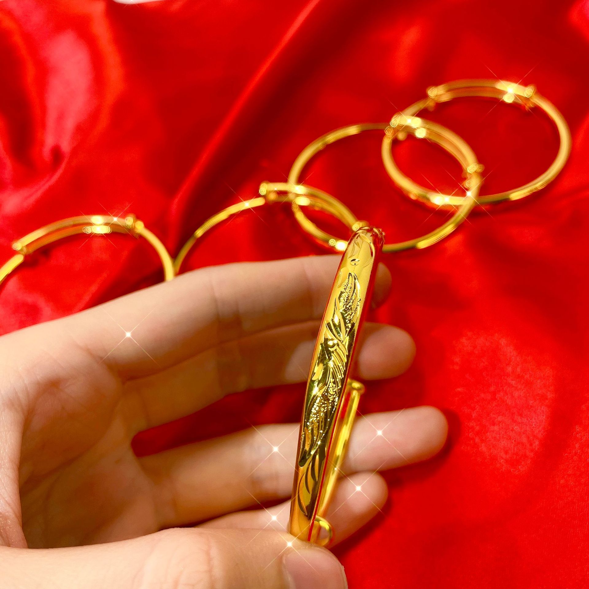 越南沙金女款金手镯24k铜凤凰手镯仿黄金喜庆婚嫁手环东南亚热销