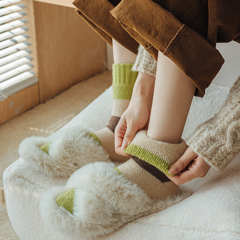 Cashmere Socks Women's Autumn and Winter Fleece-Lined Thick Mid-Calf Length Socks Plush Sleeping Floor Extra Thick Terry-Loop Hosiery Winter Stockings