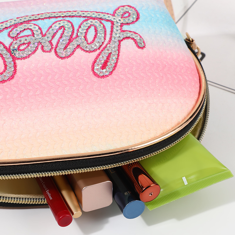 New Love Sequins Cosmetic Bag Portable Toiletries Storage Bag Large Capacity Travel Waterproof Zipper Bag