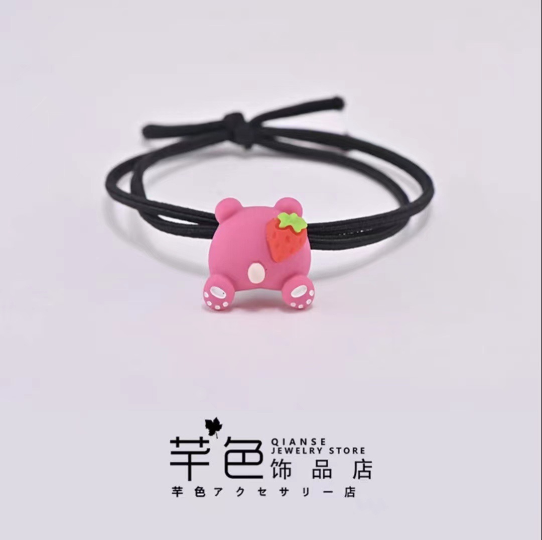 Japan and South Korea Cute Strawberry Bear Headband Female Student Sweet Hair Band Tie Hair High Elastic Rubber Band Cartoon Hair Rope Wholesale