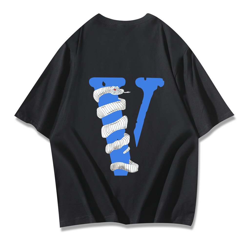 欧美潮牌夏季新款男士大v蟒蛇印花 vlone男式休闲短袖t恤tee