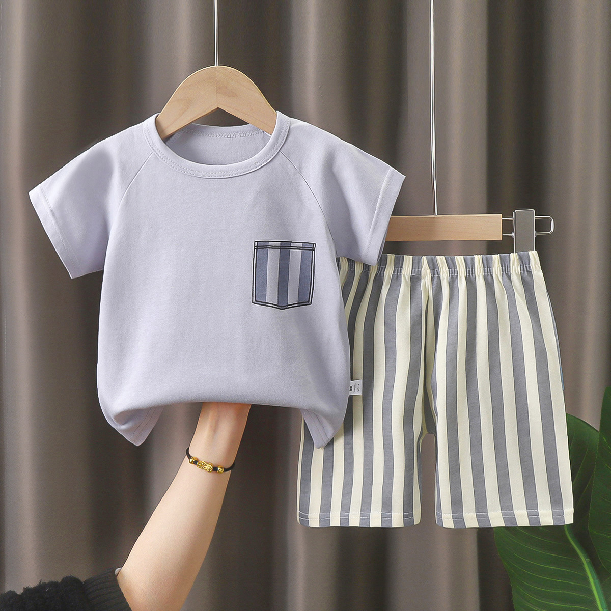 Children's Short-Sleeved Suit Summer Class a Pure Cotton Boys' Clothes Girls' T-shirt Baby Summer Clothing Clothing 2024 Children's Clothing