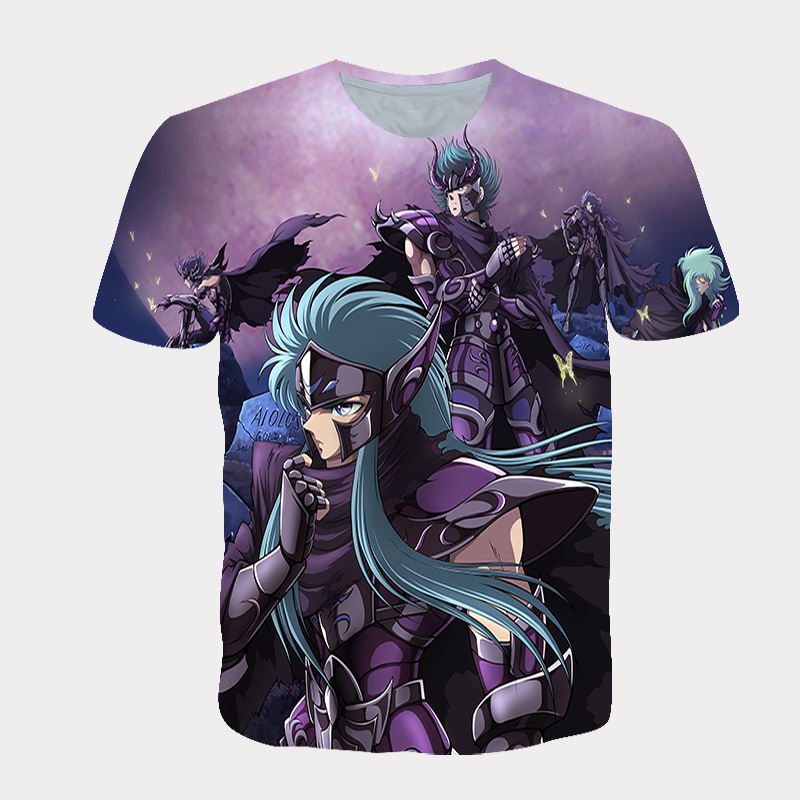 跨境潮流圣斗士星矢夏季休闲上衣3d数码印花休闲圆领短袖t恤