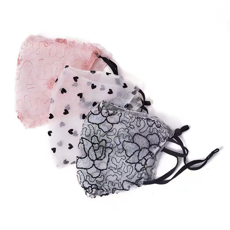 夏季新品薄纱网纱刺绣提花口罩 防尘晒防水淑女装饰透气面罩女