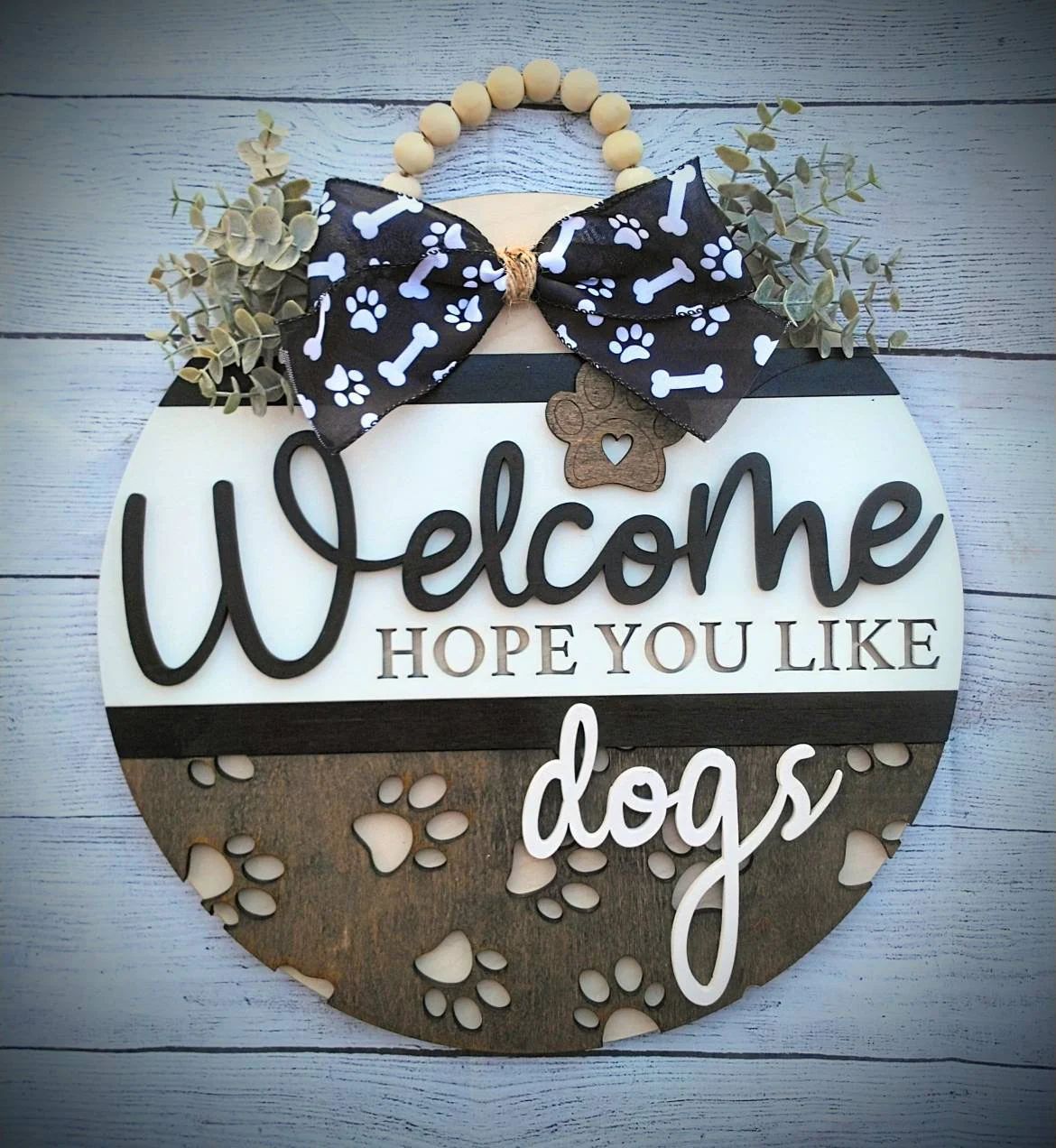 Solid Wood Pendant Spring Animal Dog Welcome Back Home Door Hanging Decorations Wooden Craftwork Pendant