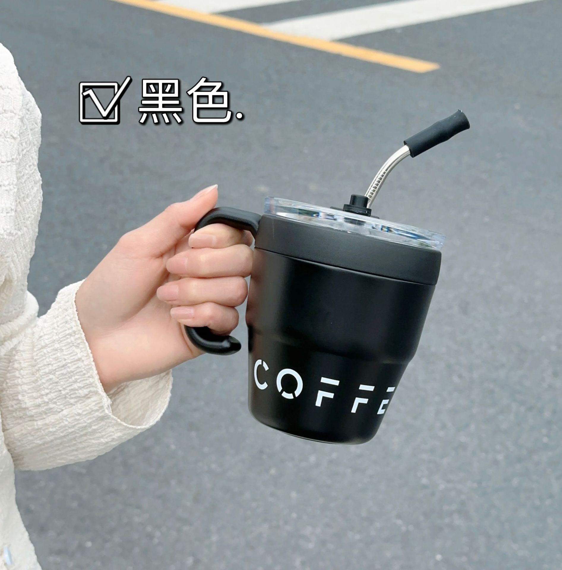 Good-looking Heat and Cold Insulation Coffee Cup with Straw Office Home with Handle Boys and Girls Stainless Steel Mug Cup