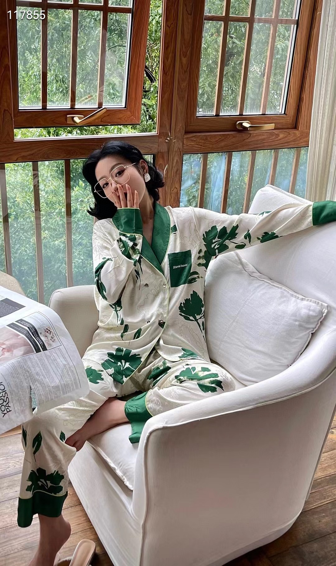 Trending on TikTok Same Fashion High-End Korean Style Loose Casual Outdoor Lapel Long Sleeve Thin Ice Silk Women's Pajamas