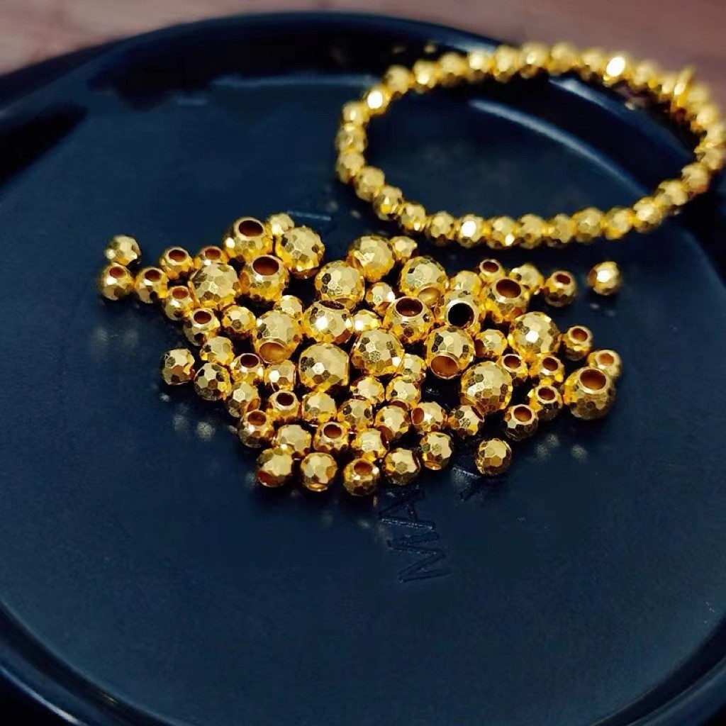 黄金蹦迪珠手链足金999爆闪碎金子项链女转运珠足球珠金珠镭射珠