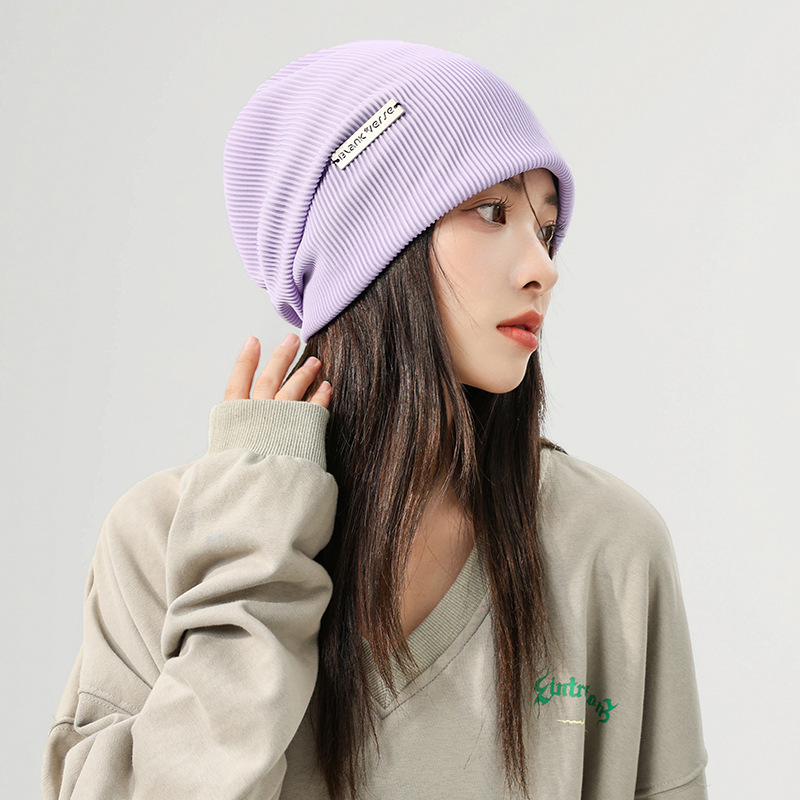 Solid Color Hat Autumn and Winter New Skin-Friendly Breathable Headgear Pile Heap Cap Men and Women Thin Anti-Random Hair Slipover Knitted Hat