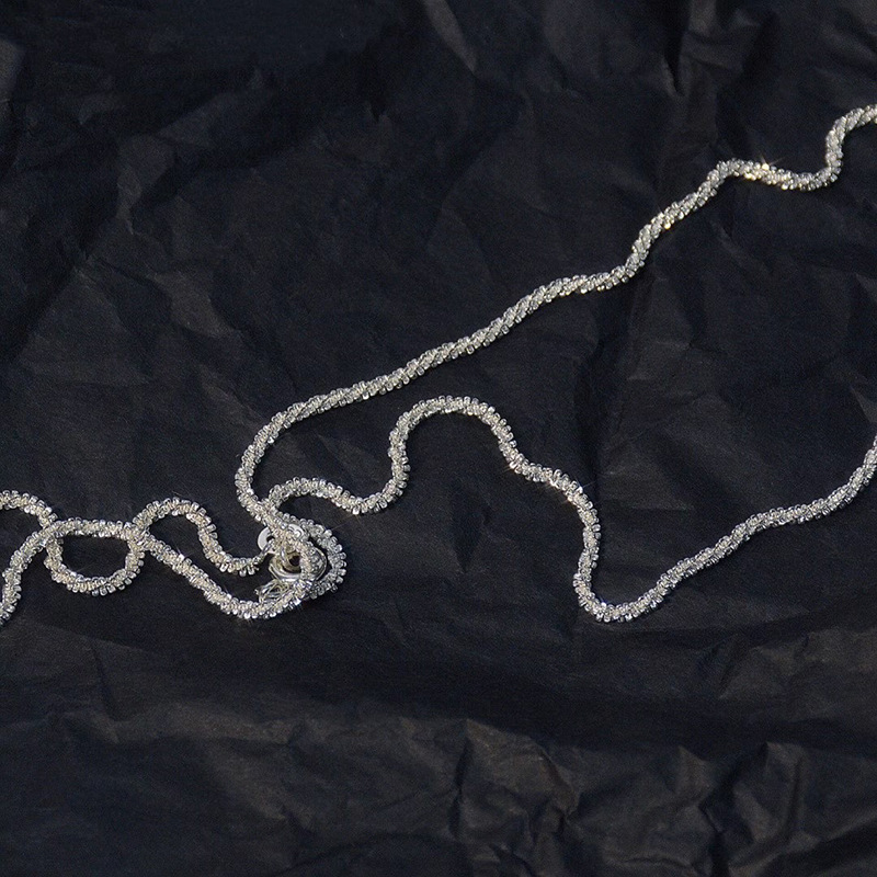 超闪白银色~波光粼粼 意大利闪光素链裸链通体 银s925项链 锁骨链