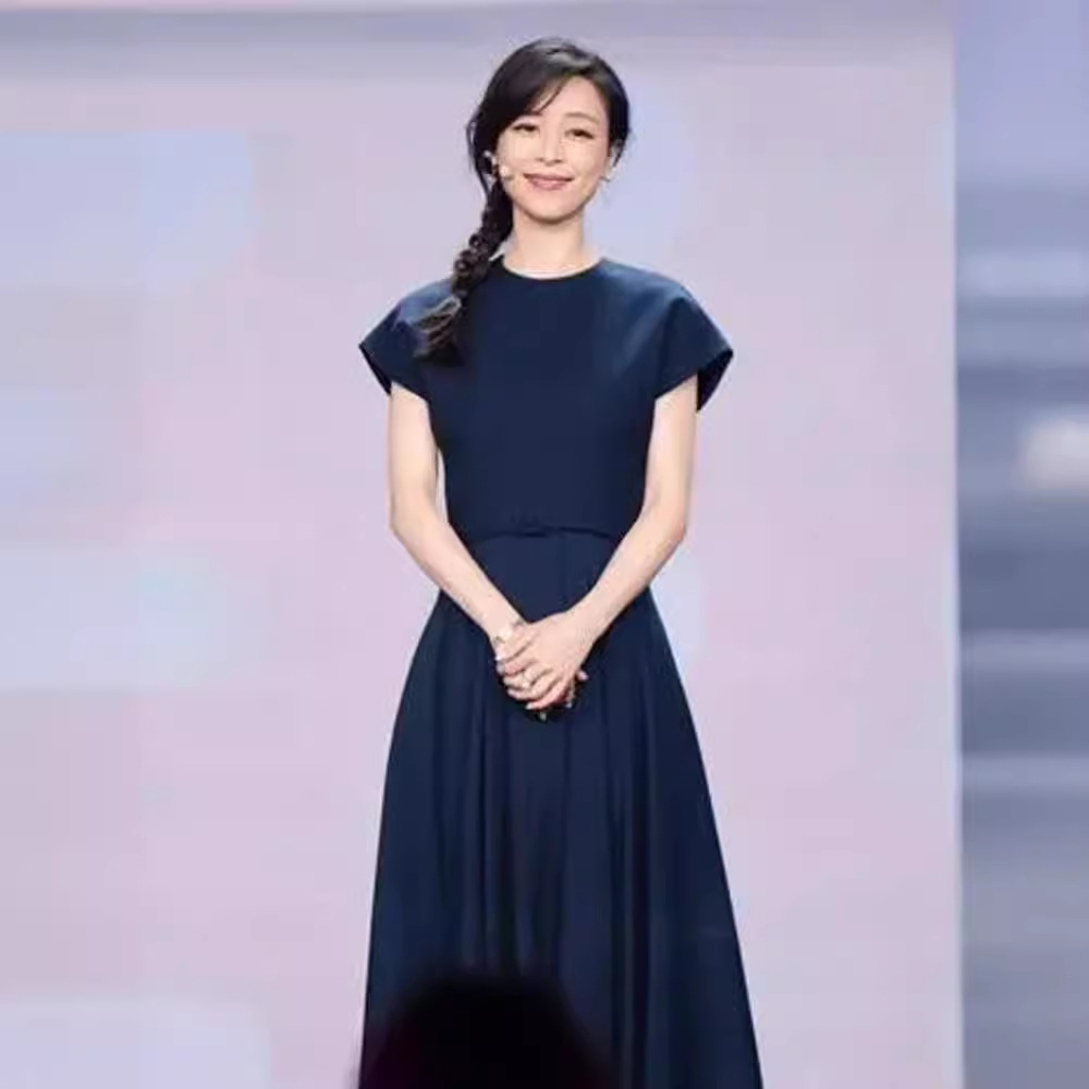 张静初明星同款衣服高端轻奢气质连衣裙女夏收腰显瘦大摆礼服长裙