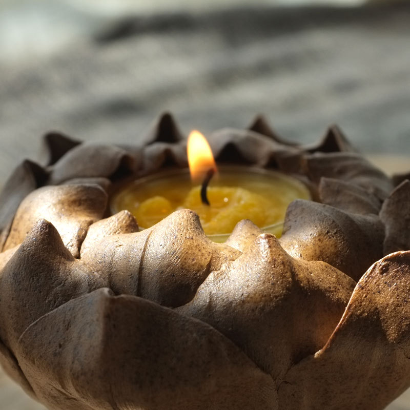 批发手作莲花蜡烛灯宝莲灯香座香炉手工粗陶泥香插禅意古风陶瓷小