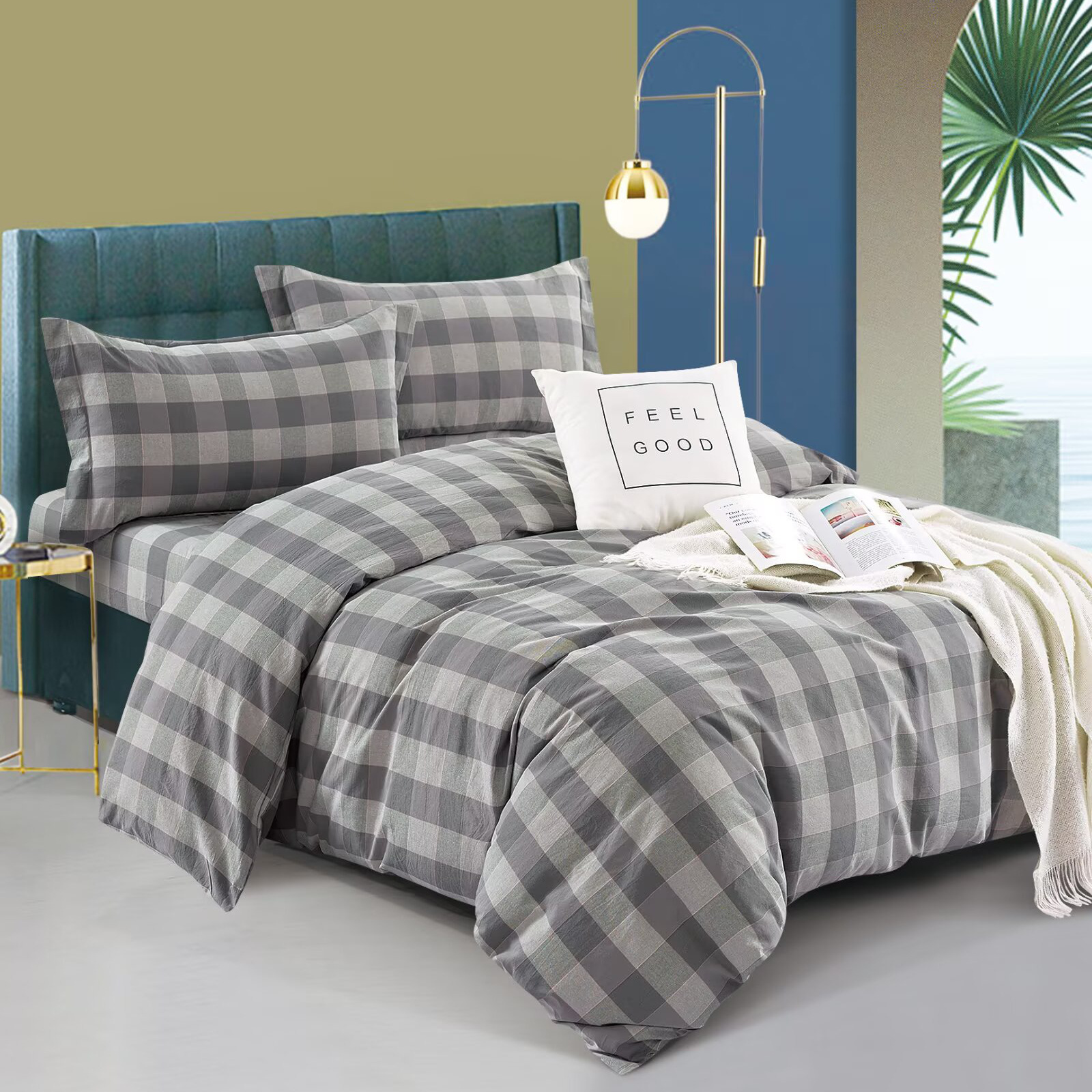 清新大格子2.5m宽幅全棉纯棉水洗棉床单被套面料布料布匹清仓批发