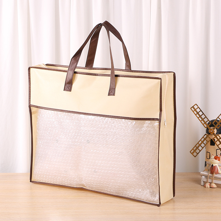 Nonwoven Fabric Bag Home Textile Zipper Handbag Transparent Four-Piece Quilt Quilt Packaging Storage Dustproof Bag Customization