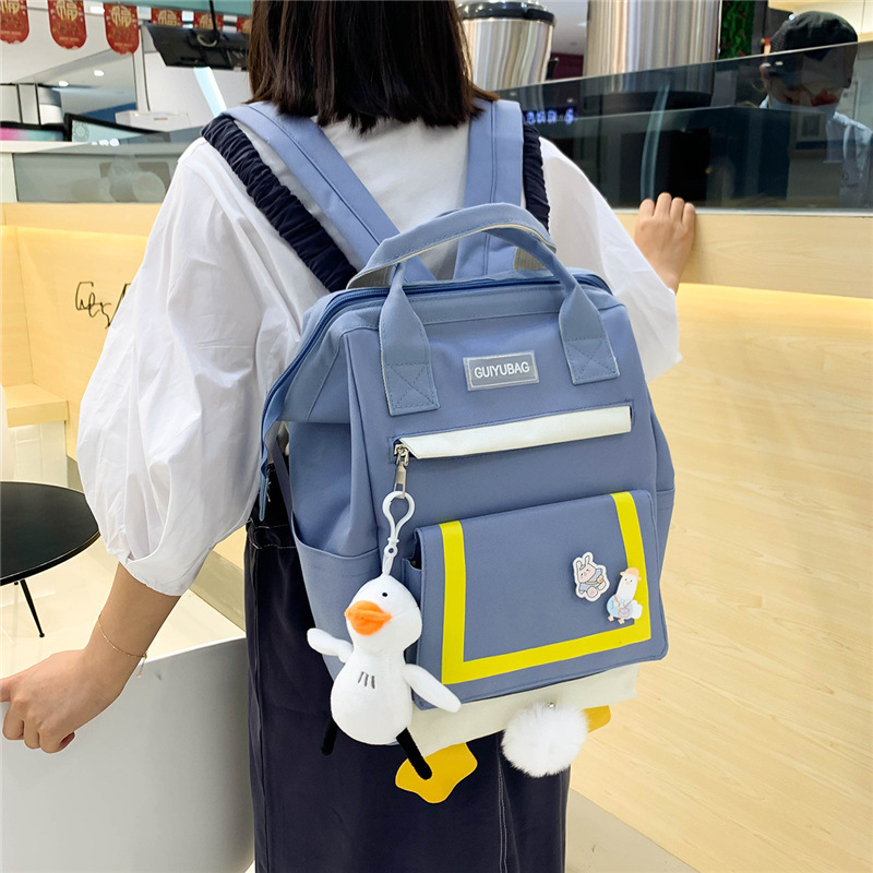 2022 Japanese and Korean Sweet Spring New Four-Piece Backpack Primary School Junior High School Schoolbag Large-Capacity Backpack Factory Wholesale