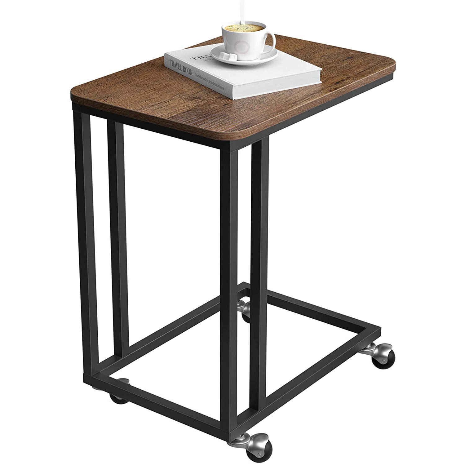 卧室工业风侧桌咖啡笔记本电脑桌客厅带滚动脚轮的移动桌