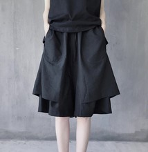 黑色裤子女小众设计款日系山本暗黑风夏季双层短裤休闲五分中裤