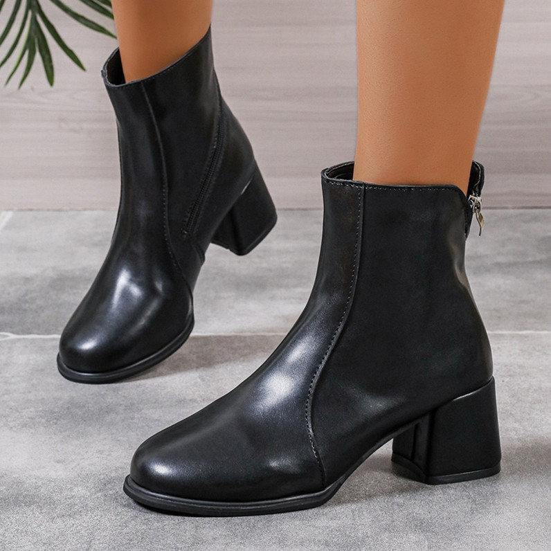 马丁靴女2024秋冬新款英伦风时尚圆头粗跟后拉链外贸女式短靴现货