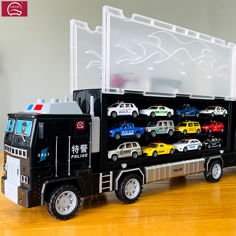 大号货柜警消防救护儿童玩具车铝合金回力小汽车套装男孩生日礼物