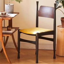 中古风餐椅家用北欧设计师现代法式实木靠背椅轻奢复古简约冲冠椅