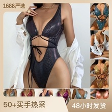 2023爆款欧美连体泳衣女性感无袖欧美系带泳装外贸比基尼现货批发