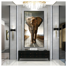 吉象玄关画竖版进门现代简约大象过道走廊装饰画轻奢大气楼梯挂画