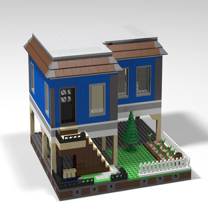 跨境热卖兼容乐高积木moc-104590简单的蓝色高跷房子拼装玩具