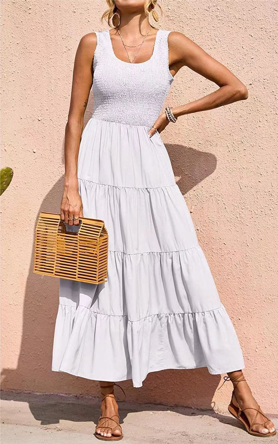 Amazon European and American Women's Clothing Long Dress Ins Popular Cross-Border Sleeveless Sling Pleating Large Swing Dress