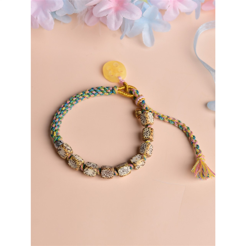 原创奶酪款新月菩提手链搭配淡色系编绳藏银隔珠文玩佛珠手串w014