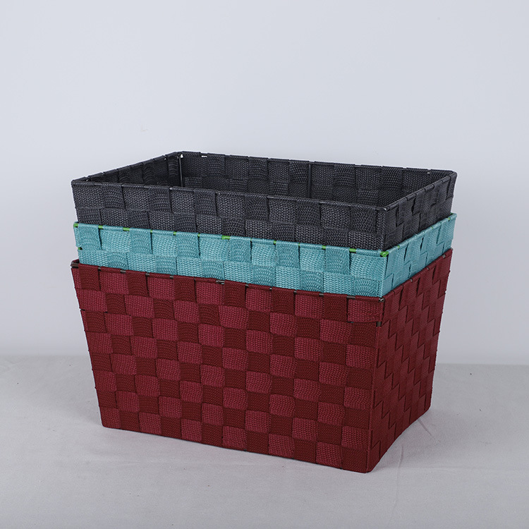 新款塑编梯形杂物筐 玩具脏衣物收纳篮子 尼龙织带厨房杂物收纳筐