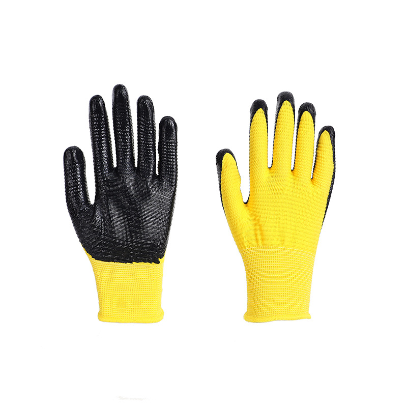 Nylon Dipped Nitrile Waterproof Oil-Resistant Orange Yarn Glove Non-Slip Wear-Resistant Work Nitrile Embossed Labor Protection Gloves Wholesale