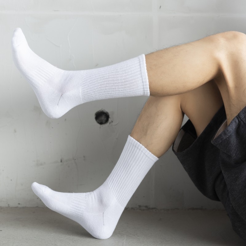 袜子 男士毛巾底袜子潮男白袜子长筒运动棉袜加厚缓震篮球毛巾袜