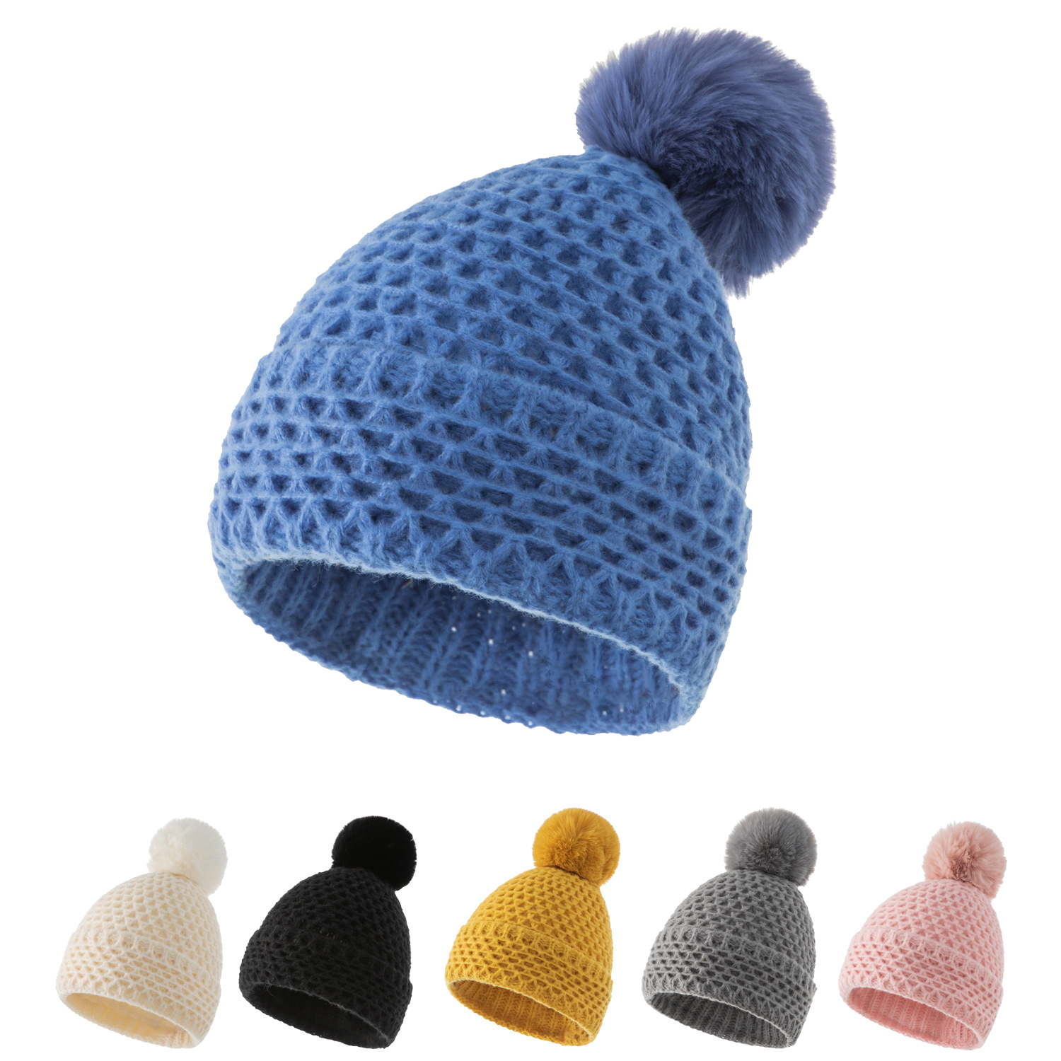 亚马逊新款纯色ins保暖毛球成人帽 厂家批发秋冬女士毛线单球帽子