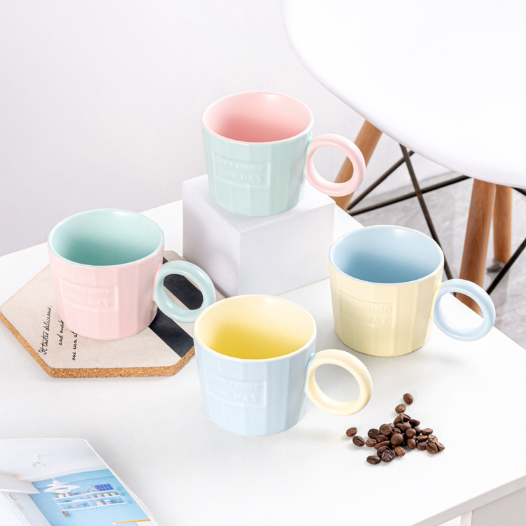 creative ceramic cup sugar color mug contrast color big ear cup ins style macaron couple cup