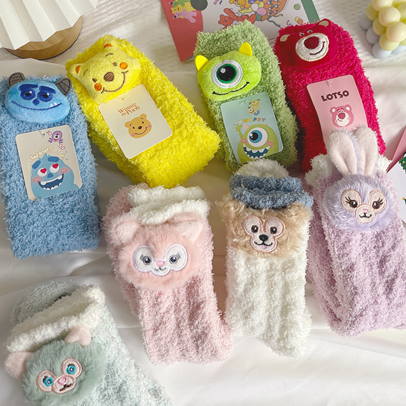 Women's Plush Socks Winter Thicken Thermal Tube Socks Room Socks Home Sleeping Socks Confinement Cute Coral Fleece