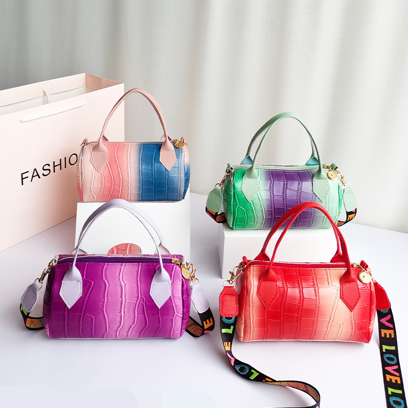 Rainbow Gradient Color Handbag Bags2022 Niche Crocodile Pattern Letter Shoulder Strap Pillow Bag Cross-Border Messenger Bag for Women