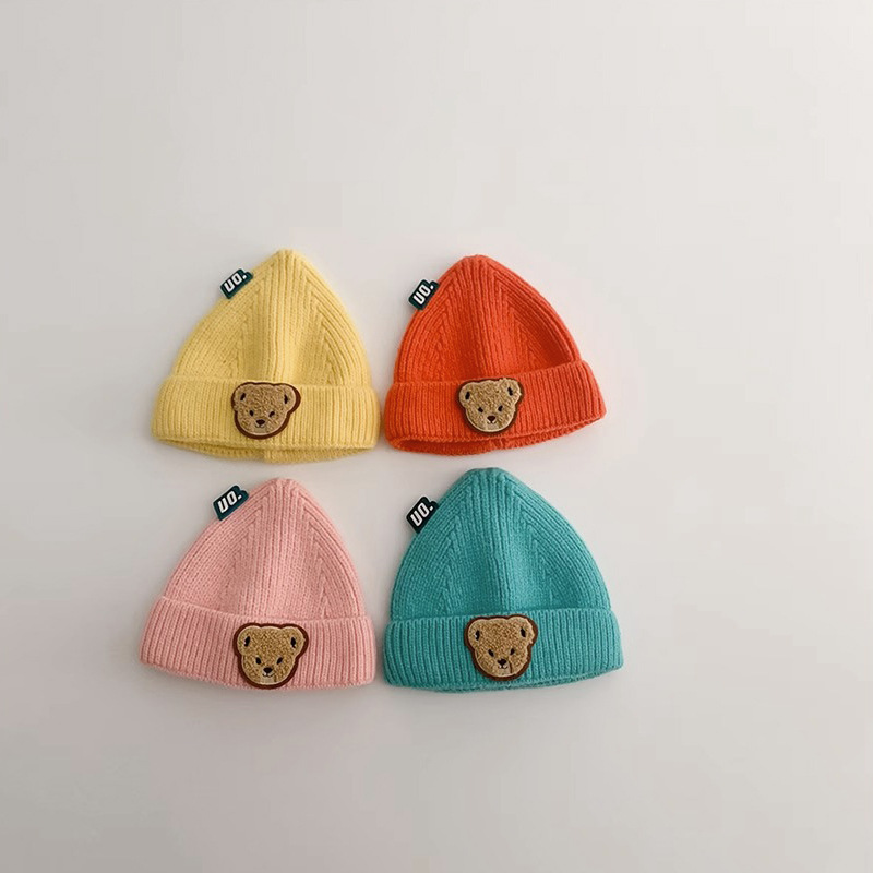 South Korea Baby Hat 2023 Autumn and Winter New Bear Ins Cute Baby Sleeve Cap Children's Knitted Hat