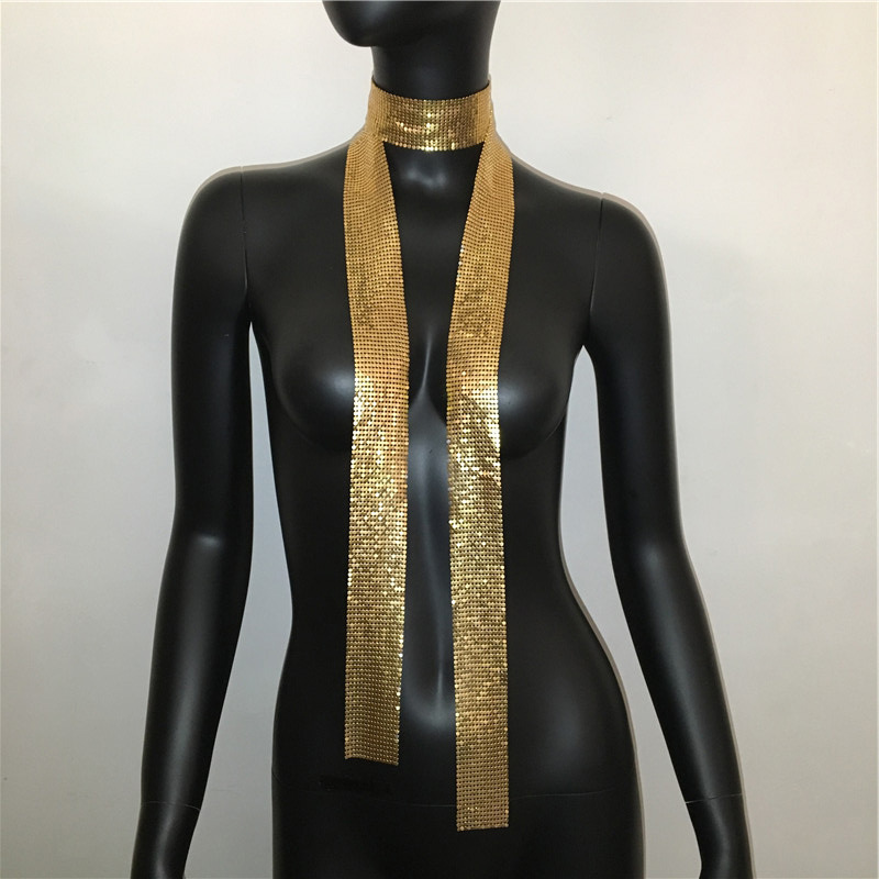 European and American Amazon Hot Sale Fashion Nightclub Trend Metal Sequins Scarf Necklace Female Versatile Personality Scarf Necklace