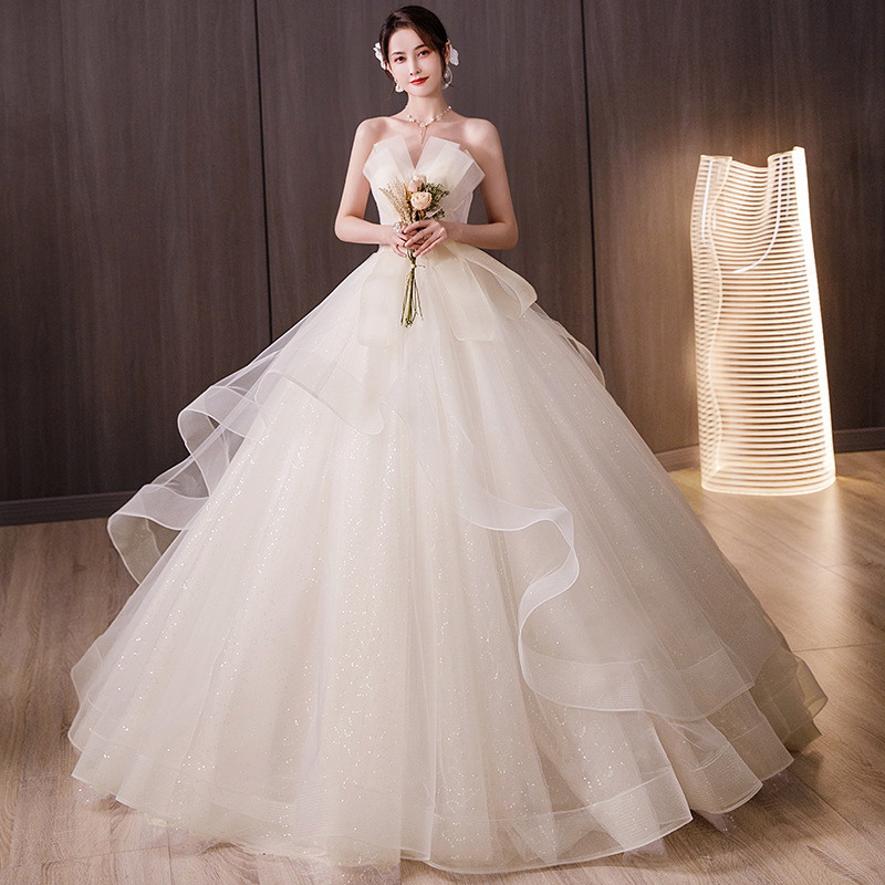 抹胸婚纱2022新款新娘小个子主纱高级质感出门纱法式轻纱齐地简约