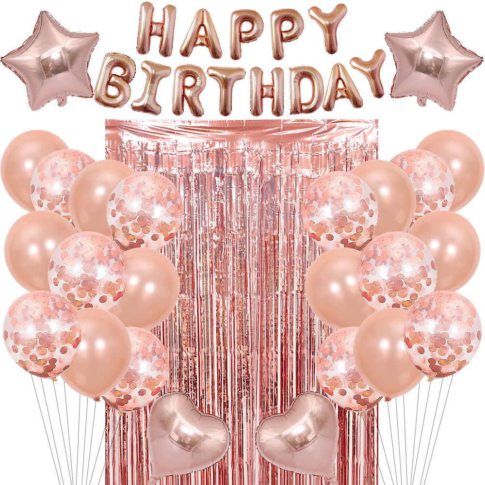 Cross-Border Multi-Color Theme Birthday Balloon Set Tinsel Curtain HappyBirthday Birthday Party Background Decoration