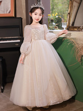 女童礼服花童婚礼小女孩公主裙儿童高端主持人钢琴演奏长袖演出服