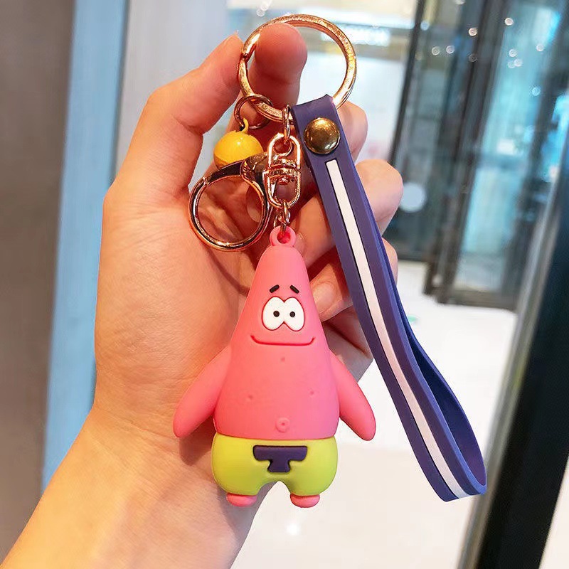 Sponge Baby Pendant Keychain Female Cute Pendant Ins Girl Heart Cartoon Bag Hanging Ornament Small Gift