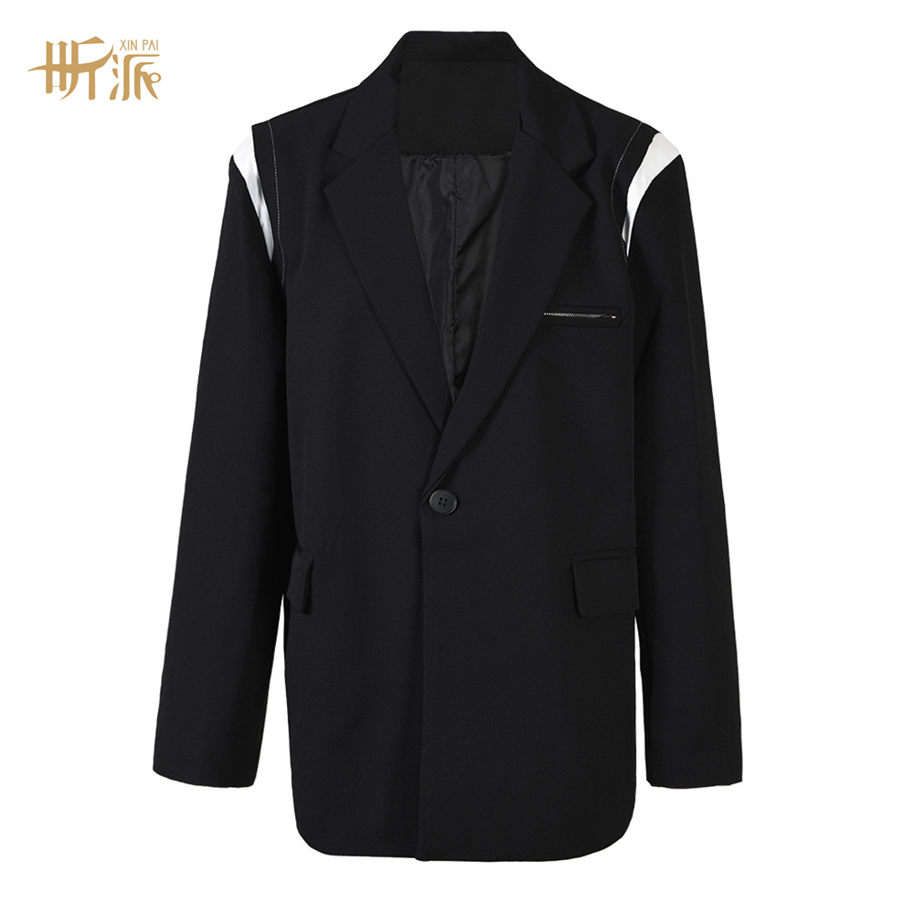 2024春季新款设计感黑白撞色单排扣休闲西装气质优雅百搭女士外套