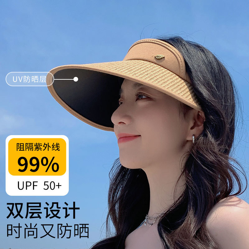 Korean New Straw Hat Female Summer Sun Hat Beach Vacation Topless Hat Sun Protection Hat Female Cycling Outdoor Sun Hat