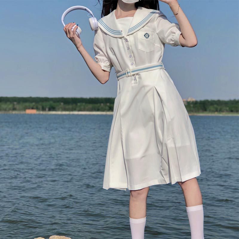 【啦啦酱jk】小嘢中 白色盛夏裙 原创jk制服裙收腰温柔风连衣裙夏