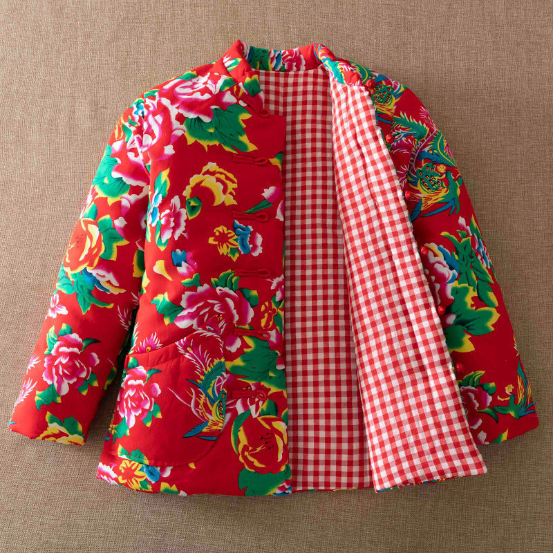 东北大花布丝绵棉衣女装棉服修身加厚保暖新娘红色棉袄外套秋冬季